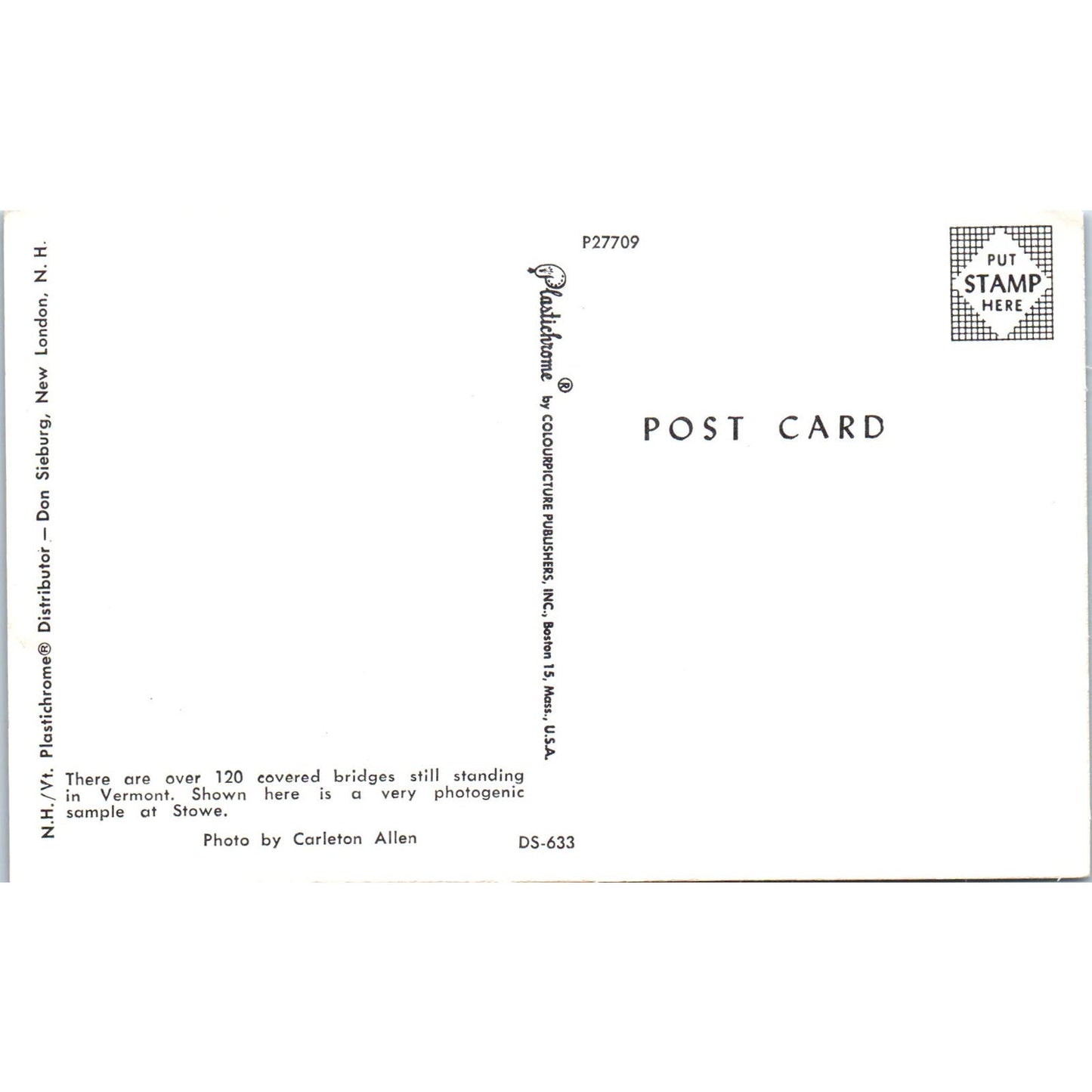 Covered Bridge at Stowe VT Vintage Covered Bridge Postcard PD6