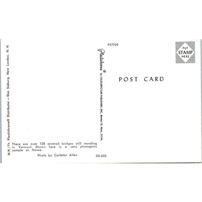 Covered Bridge at Stowe VT Vintage Covered Bridge Postcard PD6