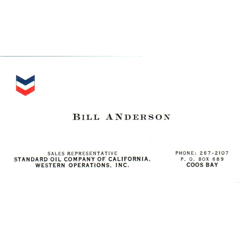 Bill Anderson Standard Oil Company Coos Bay OR Vintage Business Card SD8-B22