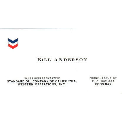 Bill Anderson Standard Oil Company Coos Bay OR Vintage Business Card SD8-B22
