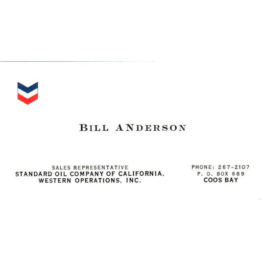 Bill Anderson Standard Oil Company Coos Bay OR Vintage Business Card SD8-B22