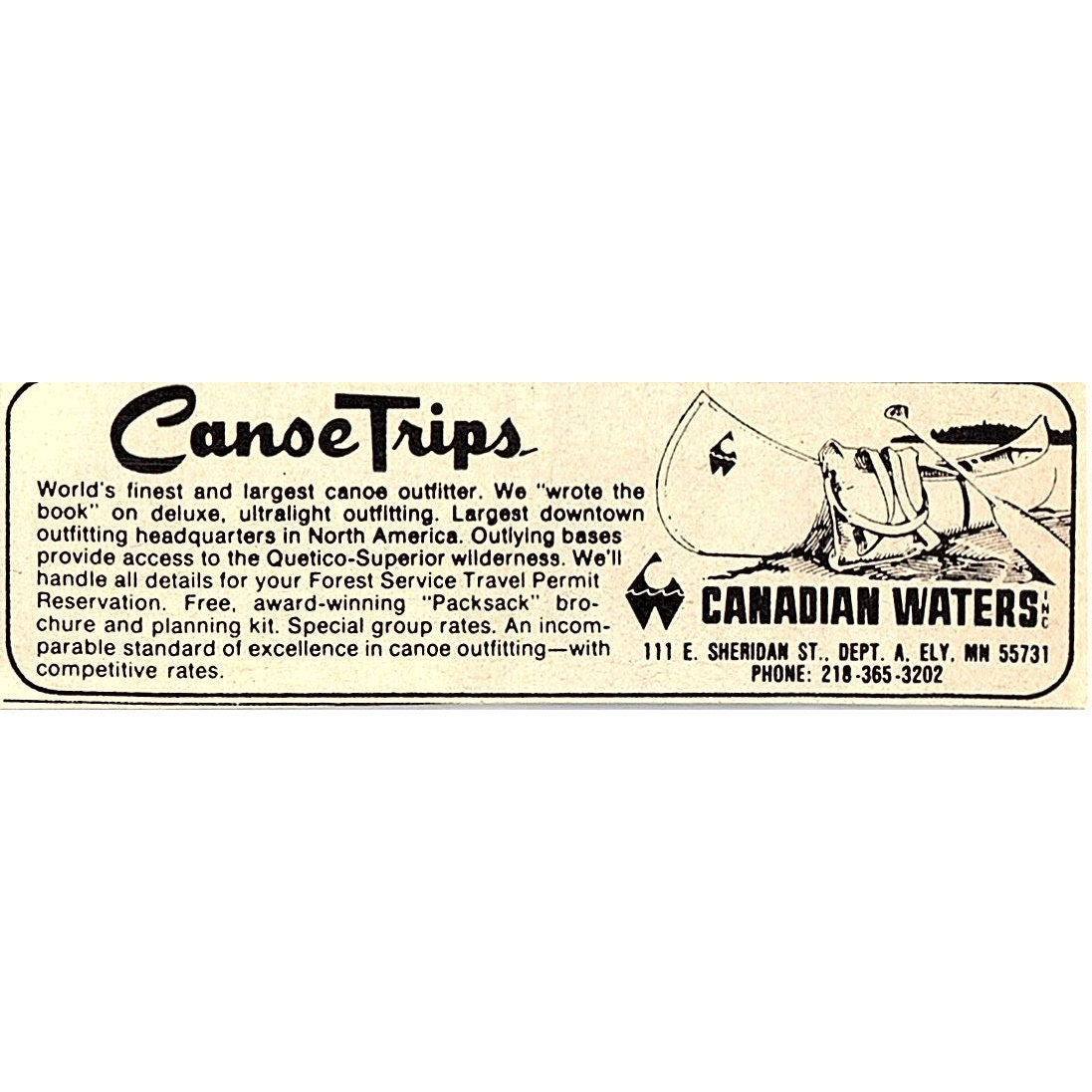 Canadian Waters Canoe Trips Ely MN 1977 Ad AF6-M1