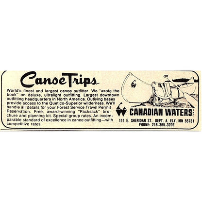 Canadian Waters Canoe Trips Ely MN 1977 Ad AF6-M1