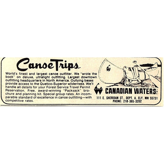 Canadian Waters Canoe Trips Ely MN 1977 Ad AF6-M1