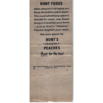 Hunt's Heavenly Peaches Anemone Vintage Matchbook Cover SC7-Y11