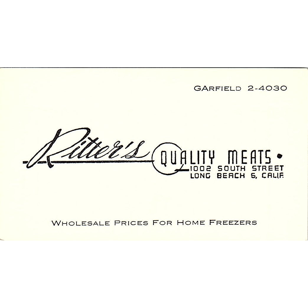 Ritter's Quality Meats Long Beach Vintage Business Card SD9-B11