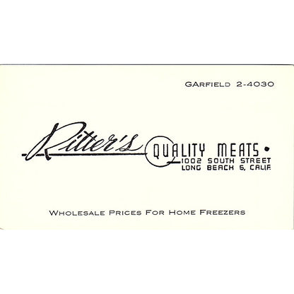 Ritter's Quality Meats Long Beach Vintage Business Card SD9-B11