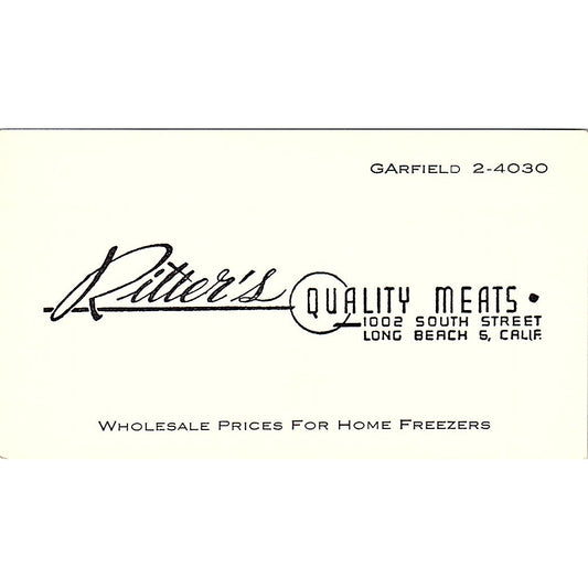 Ritter's Quality Meats Long Beach Vintage Business Card SD9-B11