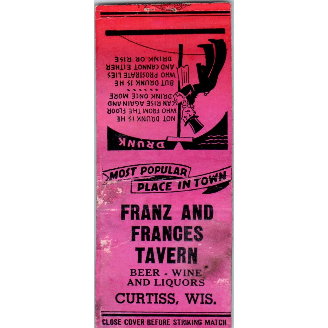 Franz & Frances Tavern Curtiss WI Vintage Matchbook Cover SF4-Y4
