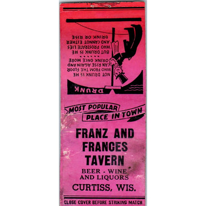 Franz & Frances Tavern Curtiss WI Vintage Matchbook Cover SF4-Y4