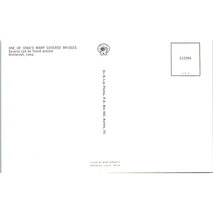 Red Covered Bridge in Winterset Iowa Vintage Covered Bridge Postcard PD3