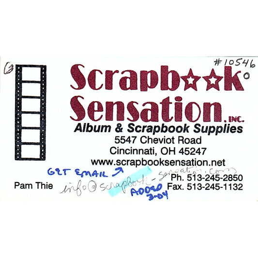 Scrapbook Sensation Pam Thie Cincinnati OH Vintage Business Card SC9-B10