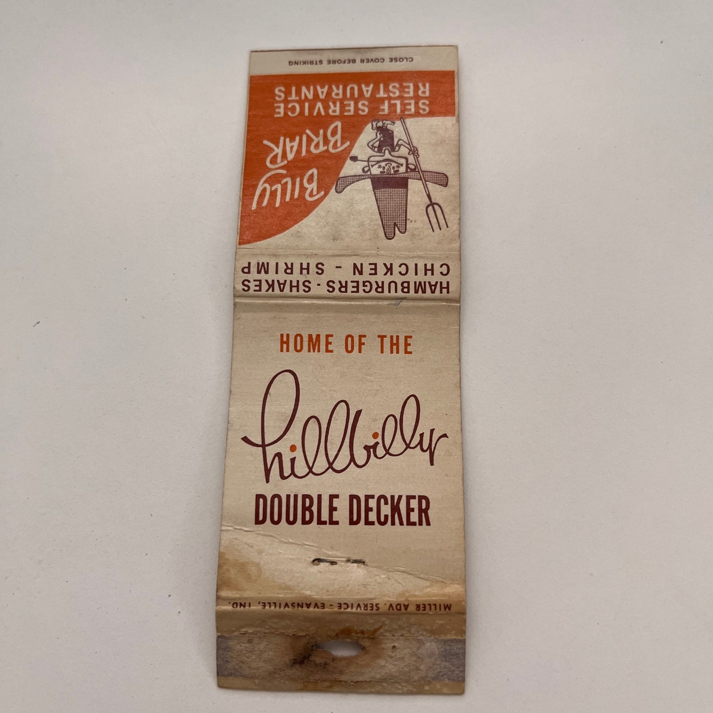 Billy Briar Self Service Restaurants Indiana Vintage Matchbook TB6-MB2-15