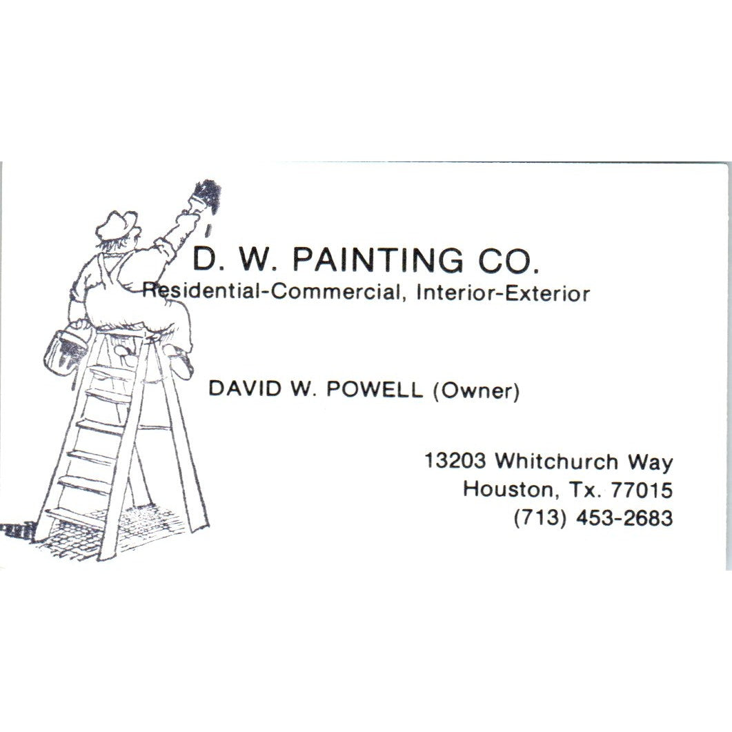 D.W. Painting Co David W. Powell Houston TX Vintage Business Card SD8-B14