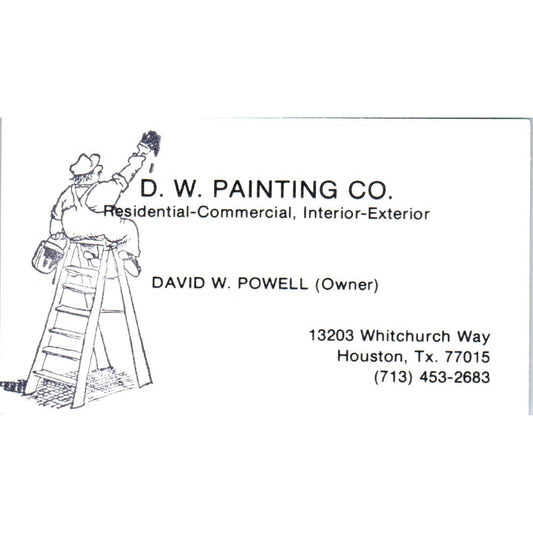 D.W. Painting Co David W. Powell Houston TX Vintage Business Card SD8-B14