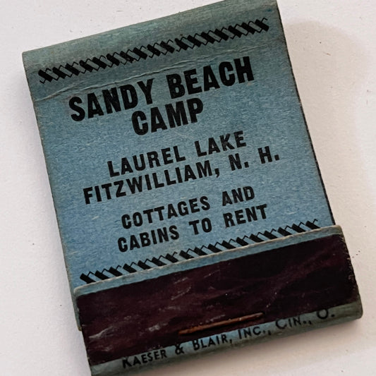 Sandy Beach Camp Laurel Lake Fitzwilliam NH Vintage Matchbook Cover TB8-MB3-9