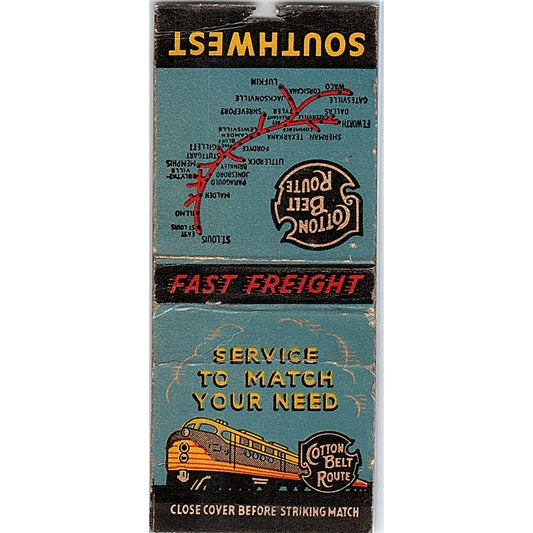 Cotton Belt Route Fast Freight Railroad Vintage Matchbook Cover SF3-Y6