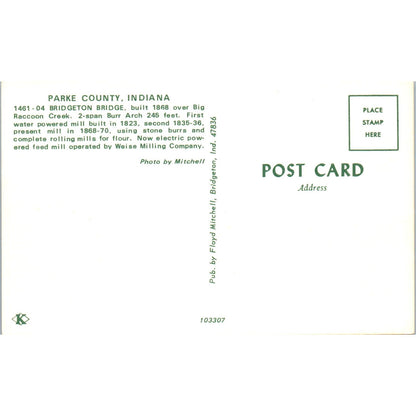 Bridgeton Bridge Parke County IN Vintage Covered Bridge Postcard PC13