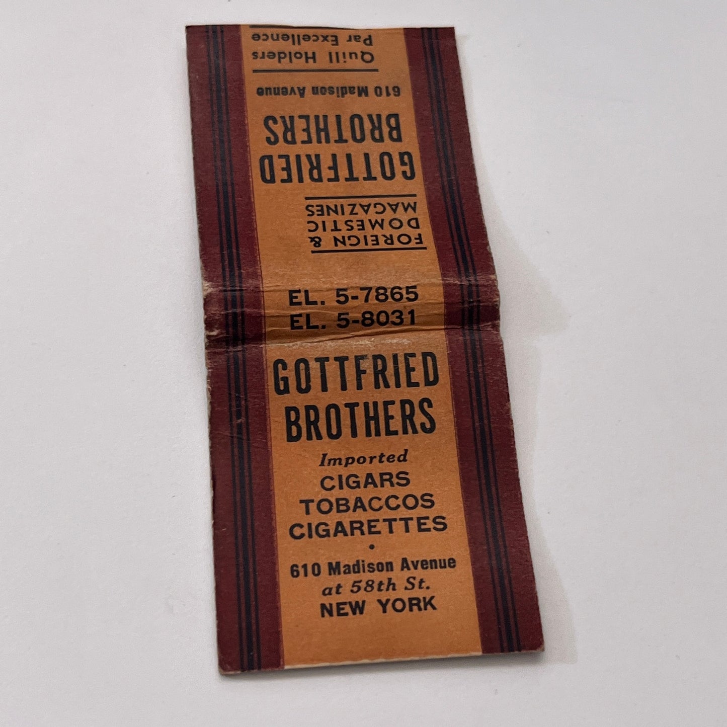Gottfried Brothers Imports 610 Madison Ave NY Vintage Matchbook Cover TB8-MB-11