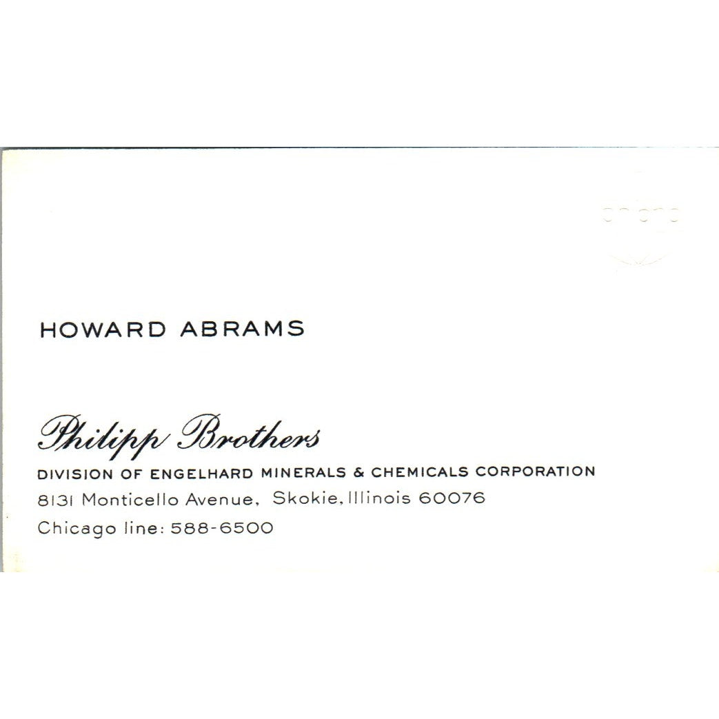 Howard Abrams Philipp Brothers Skokie IL Vintage Business Card SE3-B10