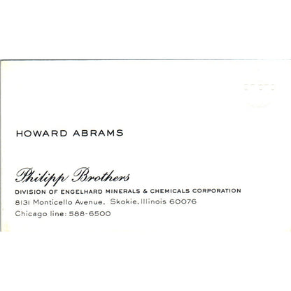 Howard Abrams Philipp Brothers Skokie IL Vintage Business Card SE3-B10
