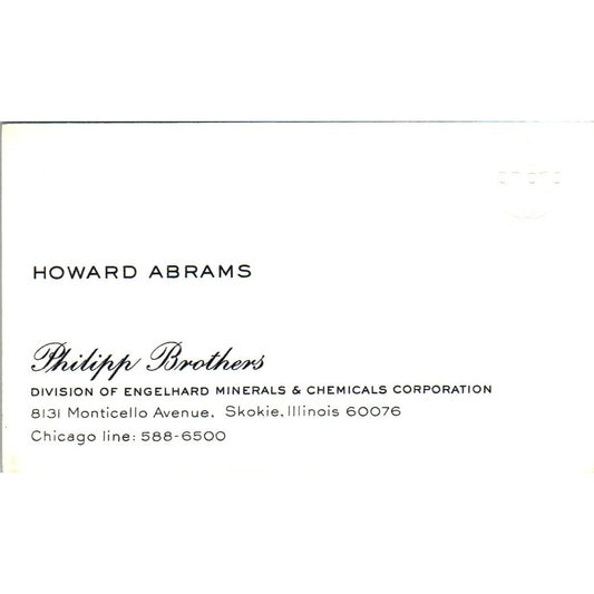 Howard Abrams Philipp Brothers Skokie IL Vintage Business Card SE3-B10