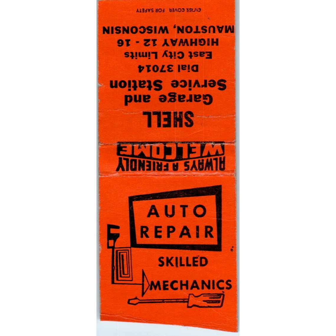 Shell Garage & Service Station Mauston WI Vintage Matchbook Cover SD2-Y7