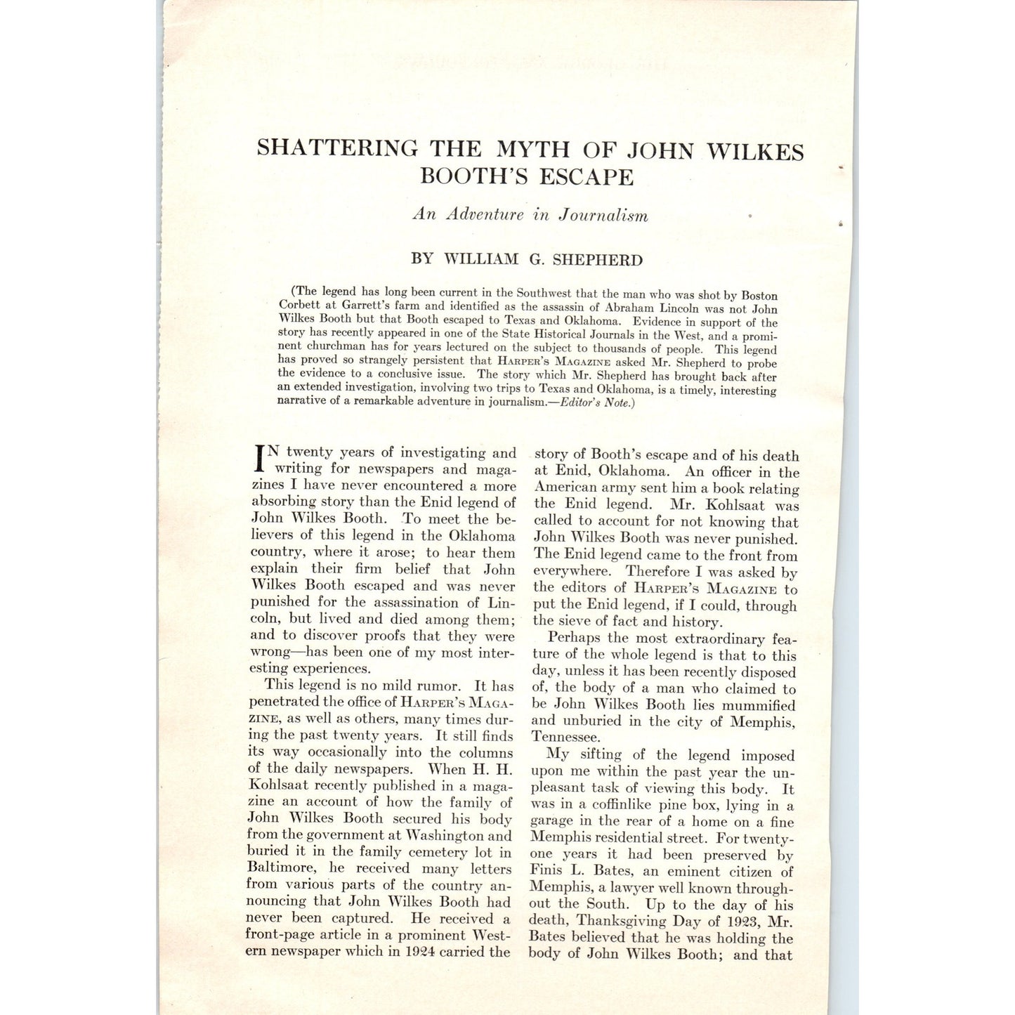 Shattering the Myths of John Wilkes Booth's Escape 10 Page 1924 Article D23