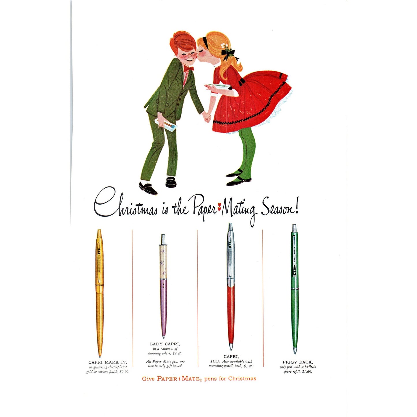 Paper-Mate Pens for Christmas Capri Piggy Back - Vintage Magazine Ad D20