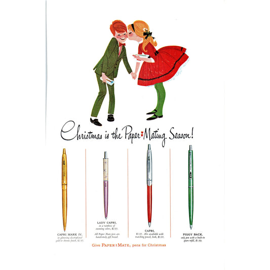 Paper-Mate Pens for Christmas Capri Piggy Back - Vintage Magazine Ad D20