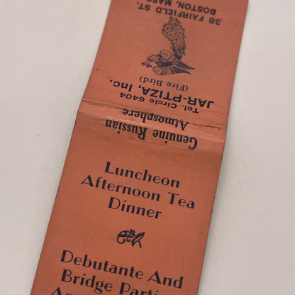 Jar-Ptiza Inc Restaurant Fire Bird Boston MA Vintage Matchbook Cover TB8-MB2-3