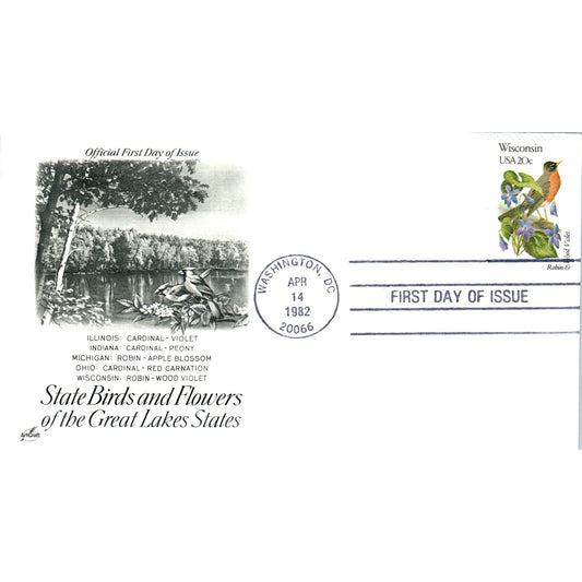 Wisconsin 1982 State Birds & Flowers Great Lakes States First Day Issue TJ5-PC3