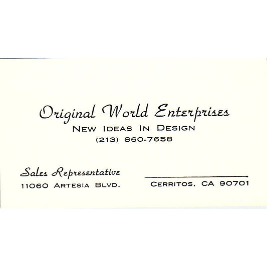 Original World Enterprises Cerritos California Vintage  Business Card SB4-B9