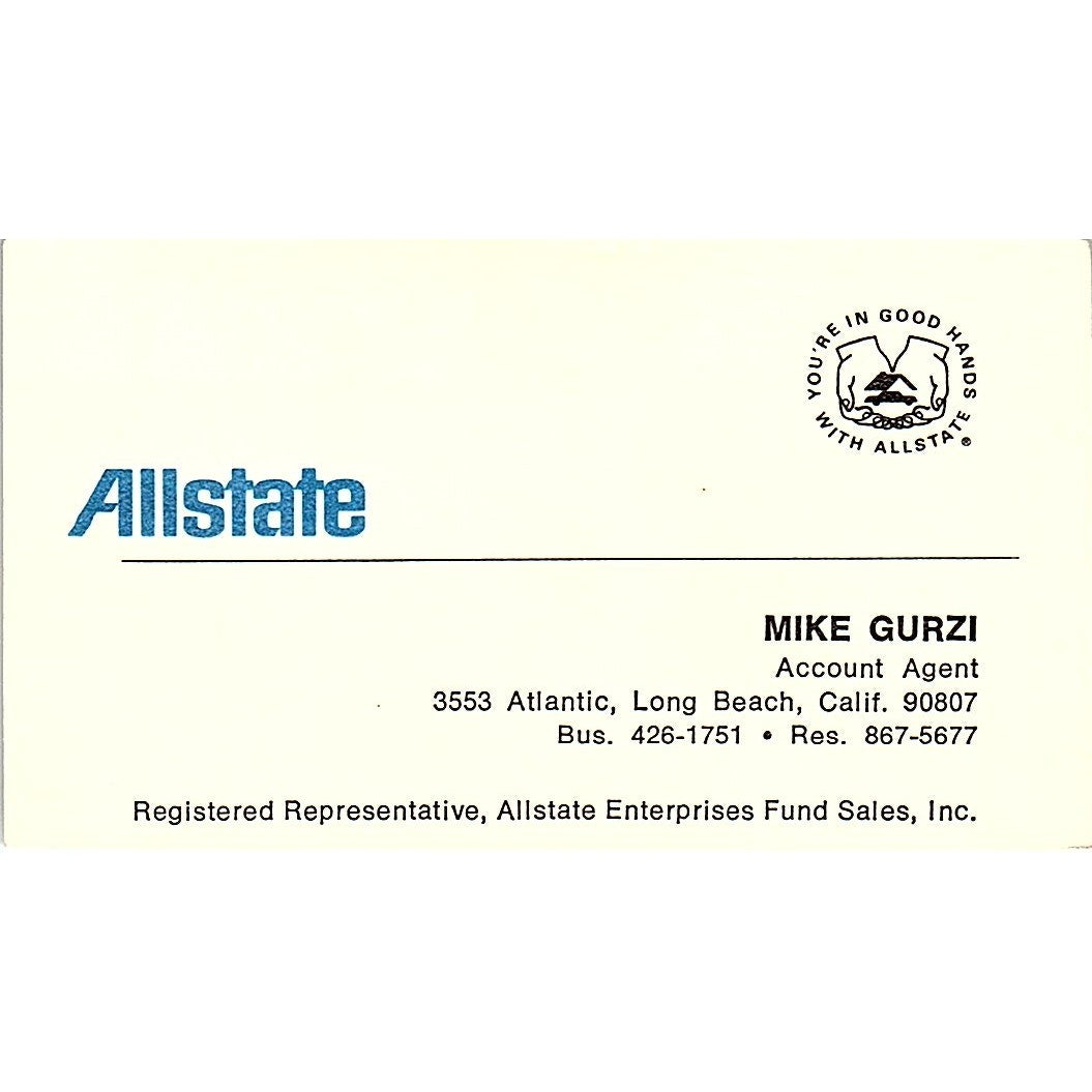 Mike Gurzi Allstate Ins Long Beach Vintage Business Card SE3-B16