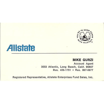 Mike Gurzi Allstate Ins Long Beach Vintage Business Card SE3-B16