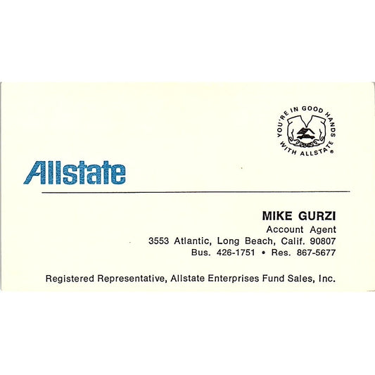 Mike Gurzi Allstate Ins Long Beach Vintage Business Card SE3-B16