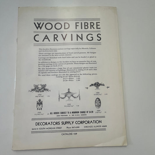 Vintage Decorators Supply Corp Chicago Wood Fibre Carvings Catalog #129 TG2-OB