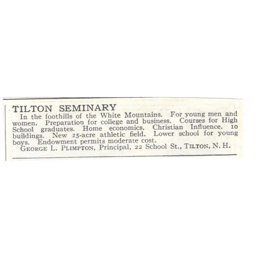 Tilton Seminary George L. Plimpton c1918 Original Magazine Advertisement AE5-SA7