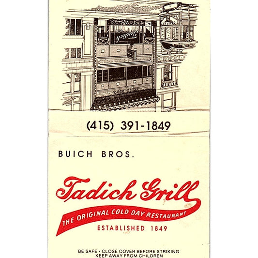 Tadich Grill Restaurant Buich Bros San Francisco Vintage Matchbook TB6-MB2-12