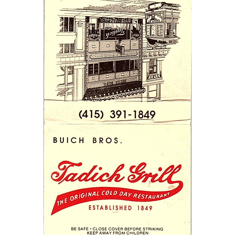 Tadich Grill Restaurant Buich Bros San Francisco Vintage Matchbook MM5-8