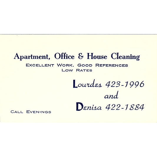Apartment Office, House Cleaning Lourdes and Denisa Vintage Business Card SB4-B1