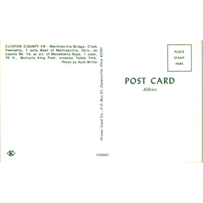 Clinton County 9 Clark Township Martinsville OH Covered Bridge Postcard PC11