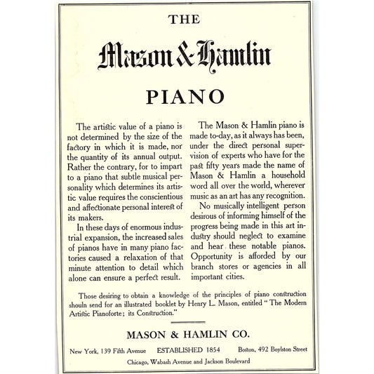 The Mason & Hamlin Co Piano New York Chicago - 1906 Ad AF5-3