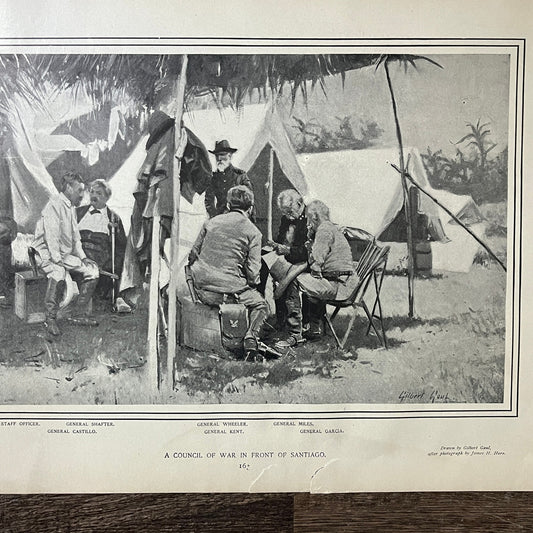 A Council of War in Front of Santiago - 1898 Gilbert Gaul Etching 11x17 V10