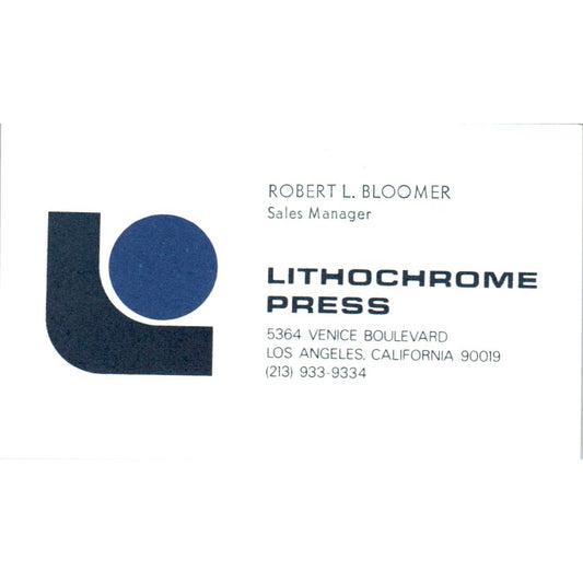 Lithochrome Press Robert L. Bloomer Los Angeles CA Vintage Business Card SD4-B3