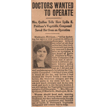 Lydia E. Pinkham's Vegetable Compound Quackery 1923 Magazine Ad Clip AE1-2