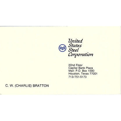 C.W. Charlie Bratton USS US Steel Houston Vintage Business Card SE5-B2