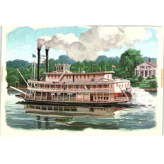 Steamboat Illustration Signed FS Vintage Art Print 4x6 V12