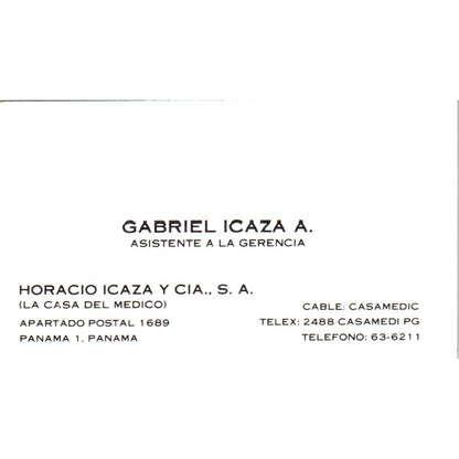 Gabriel Icaza A. Asistente A La Gerencia Panama Vintage Business Card SD8-B16