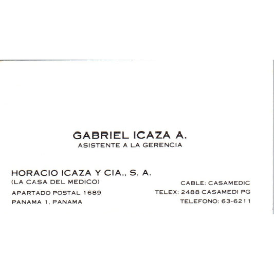 Gabriel Icaza A. Asistente A La Gerencia Panama Vintage Business Card SD8-B16